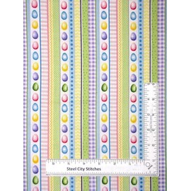 FlashPhoenix Quality Sewing Fabric – Easter Egg Fabric Stripe Eggs Dot Check Hoppy Hunting Cotton by The Yard Size: 36" x 44" Inches