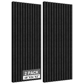 2 Pack Acoustic Foam Panels, 2" X 24" X 48" Wedge Soundproof Studio Foam for Walls,Sound Absorbing Panels, Sound Insulation for Studio, High Density Fireproof Studio Wedges (Black, 2 Pack)