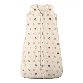 Owlivia Organic Cotton Baby Sleeping Bag 0.5 Tog Boys Girls Sleeping Bag, Portable Baby Blanket with 2-Way Zip (Mini Bears, 12-18 Months)