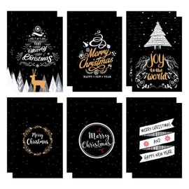 CutitiUU Christmas Cards Set,Set of 12 Christmas Black Blessing Greeting Cards,Christmas Greeting Cards,Holiday Greetings Cards,6 Assorted Designs traditional Yuletide Images for Friend Family
