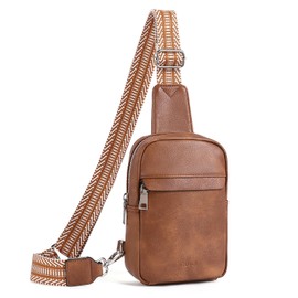 CLUCI Small Sling Bag for Women Crossbody Purse, Leather Fanny Packs with Guitar Strap, Cross Body Bag Women Brown