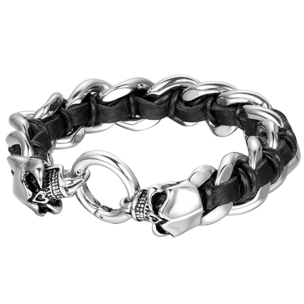 Cupimatch Men's Punk Rock Bracelet Gothic Elastic Silver Black Stainless