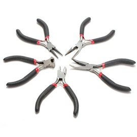 MEETOZ 5pcs Pliers Tool Kit for Jewelry Making Tools, Long Round Bent Nose, Diagonal & End Cutting Pliers
