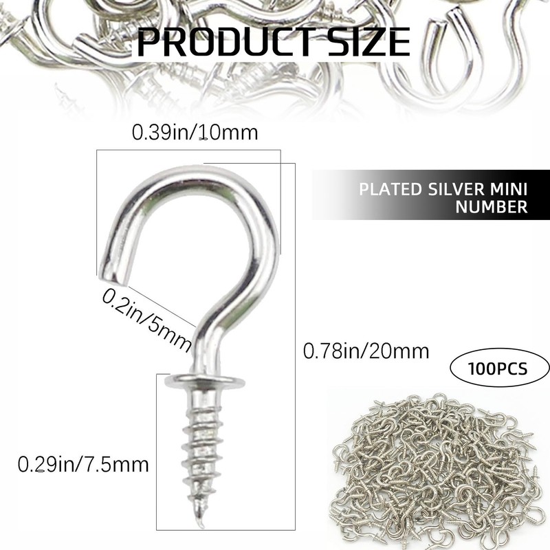 HLMYER 100 Pcs Small Hooks Screw in,Metal Mini Screw Hooks