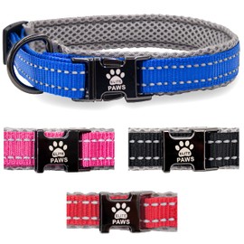 Elite Paws™ UK: Premium Metal Buckle Dog Collar, Strong, Safe, Padded, Comfortable, Reflective, Adjustable, Secure Fit with Metal Lead Attachment, Puppy Walking/Training Product (30cm-35cm, Blue/Grey)