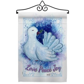 Peace Dove Garden Flag Set Wall Hanger Wintertime Winter Wonderland Snowflake Snowman Ice Skate Season Snow Small Decorative Gift Yard House Banner Double-Sided Made In USA 13 X 18.5