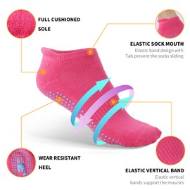 4 Pairs Grip Yoga Socks for Women,Non Slip Pilates Socks, Ankle Socks for Hospital Home Workout Ballet Barre with Grips Athletic,Cushion Socks for Ladies and Grils