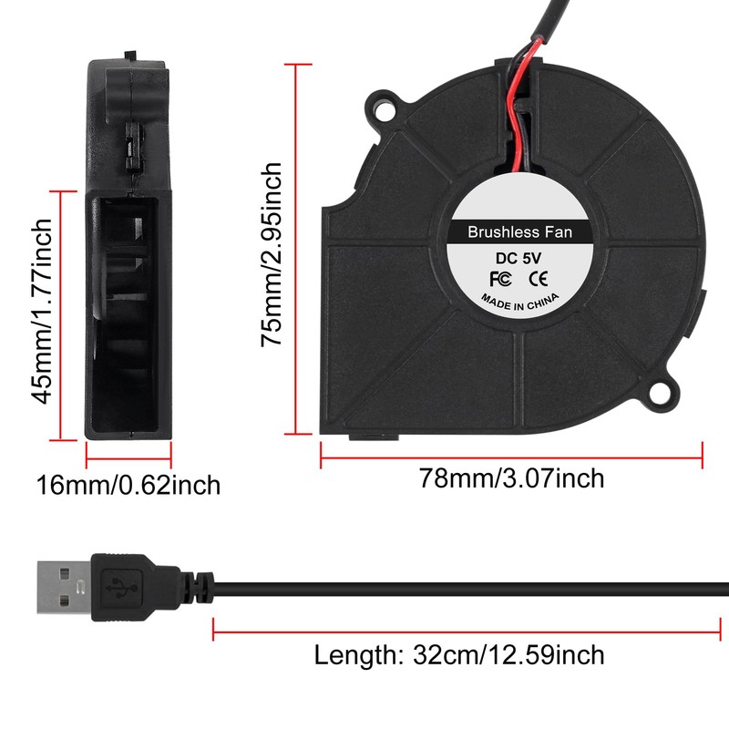 4PCS 7515 Cooling USB Blower Fan 3D Printer DC 5V