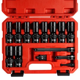 BLACKROBOT 3/8" Drive Swivel Socket Set, 14 Pieces Deep Universal Impact Socket Set, Metric(10-19mm) Flexible Wobble Socket Set, 6 Point, CR-MO, 3", 6" Extension Bars, Socket Adapter
