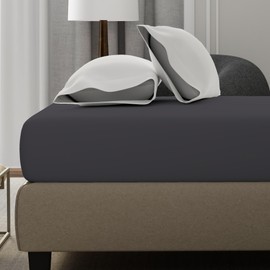 Color Sense 100% Cotton Dark Grey King Size Fitted Sheet 1Pc Only, 300 Thread Count Sateen Weave Ultra-Soft, Wrinkle-Resistant, 40cm Deep Fitted King Size Bed Sheet 150 x 200 cm