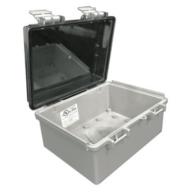 BUD Industries NBF-32412 Plastic Outdoor NEMA Economy Box with Clear Door, 7-55/64" Length x 5-57/64" Width x 3-59/64" Height, Light Gray Finish