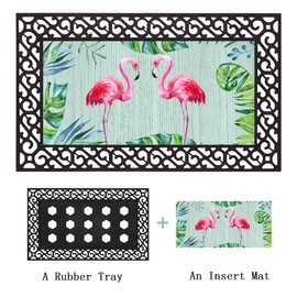 E-view Rubber Door Mat Entrance Rug Indoor Outdoor Welcome Mat, Durable Doormat Decorative Floor Mats for Entry Home Patio Garden (Flamingo)