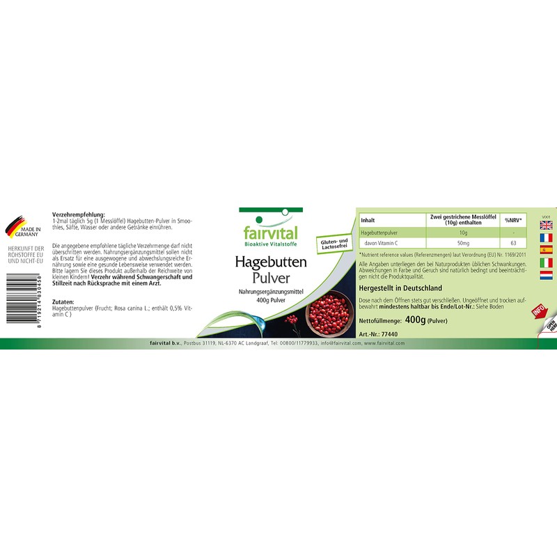 Fairvital Rosehip Powder 400 g - 100% Pure without Additives