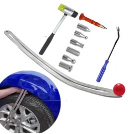 Car Dent Puller Kit, Manual Car Dent Remover PDR Kit, Auto Fender Paintless Dent Repair Tools with Big Curved Crowbar PDR Rod & Rubber Hammer for Motorcycle Metal Surfaces