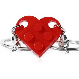 2 x Key Pendant for Couples, Building Blocks Key Ring, Heart Key Ring, Small Key Ring, Red Brick Heart Key Ring, Heart, Matching Heart Decorations for Lovers