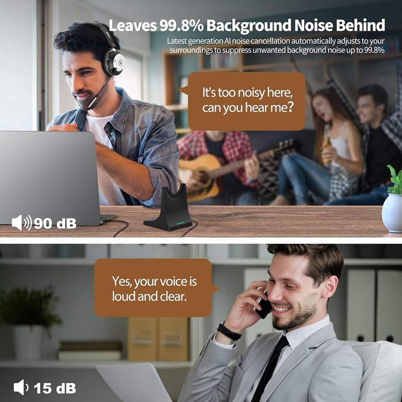 Wantek Wireless Headset with Microphone for PC Bluetooth Headset with