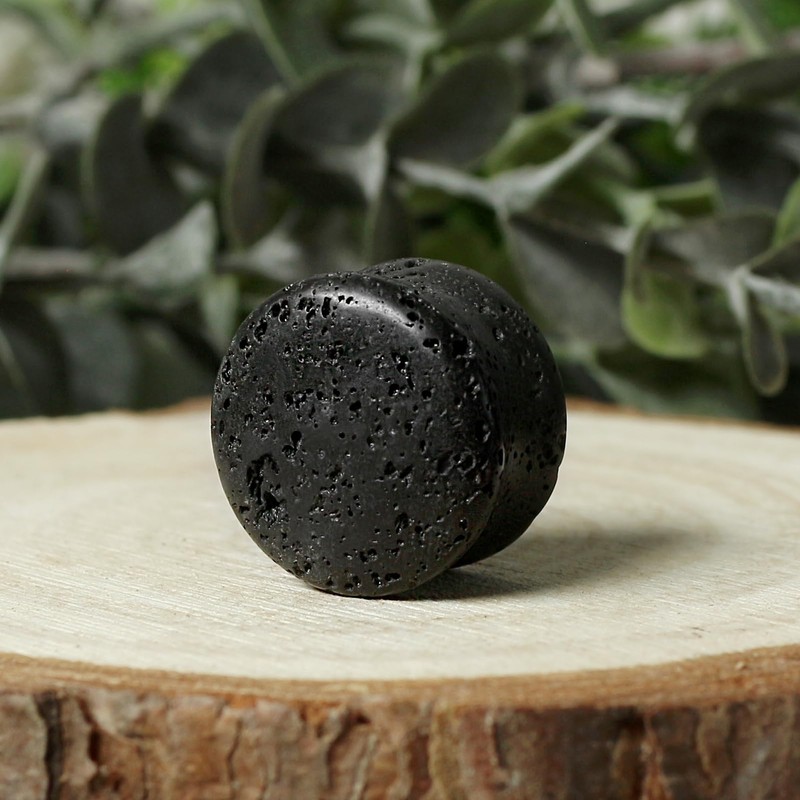 Treuheld® Lava Stone Ear Plug, 9 Sizes, Black, Stainless Steel