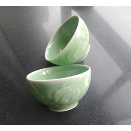 Twokiln Longquan celadon 4.5 inch 10 Oz rice bowl,Celadon glazed rice bowl,Sushi dipping sauce bowl,High temperature twice firing,Natural mineral glaze lead-free,2 pcs.(Pomegranate green)