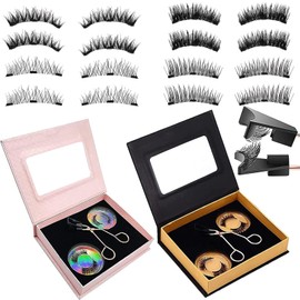 Magnetic Eyelashes with Applicator, 4 Pair Magnetic Eyelashes Natural Look Reusable and No Glue Needed Effortless Beauty, Upgrade 5 Magnet False Lashes More Easy to Wear