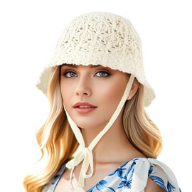 DOCILA Straw Bucket Hat Women Solid Color Straw Sun Hat Packable Hollow Out Summer Beach Travel Fisherman Sunshade Cap String