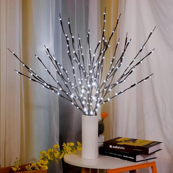 3 Pack Twig Lights, Lighted Branches for Vase, Branch Lights for Indoor and Outdoor, Light Up Decorations for Halloween Thanksgiving Day and Christmas