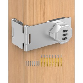 MeBantoo 90 Degree Cabinet Combination Door Lock Latch, Zinc Alloy Password Rotary Hasp Lock, Keyless Folding Latches for Office File Cabinet, Drawers, Cupboard, Small Doors, Locker (1, Silver)