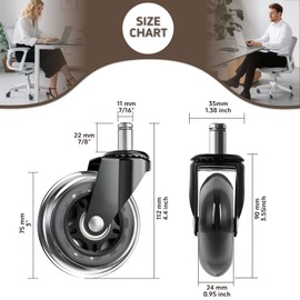 ASHGOOB Office Chair Wheels, Set of 5 Caster Wheels Office Accessories, 3 Inch Heavy Duty Casters for Chairs to Replace Office Chair Mats, Smooth & Quiet Universal Fit for Most Chairs(5 Pack)