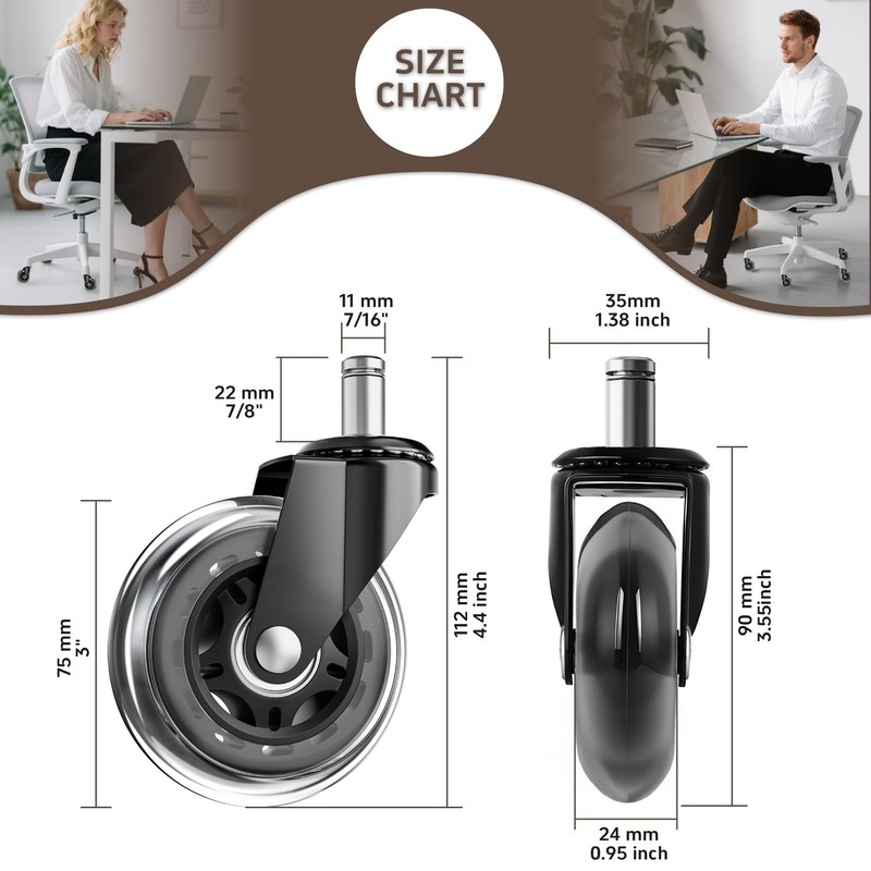 ASHGOOB Office Chair Wheels, Set of 5 Caster Wheels Office