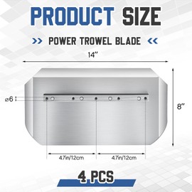 Lanties 4 Pcs Trowel Blades 8" x 14" Stainless Steel Combination Blade Fits 34-36" Machines for Concrete Masonry Refinishing
