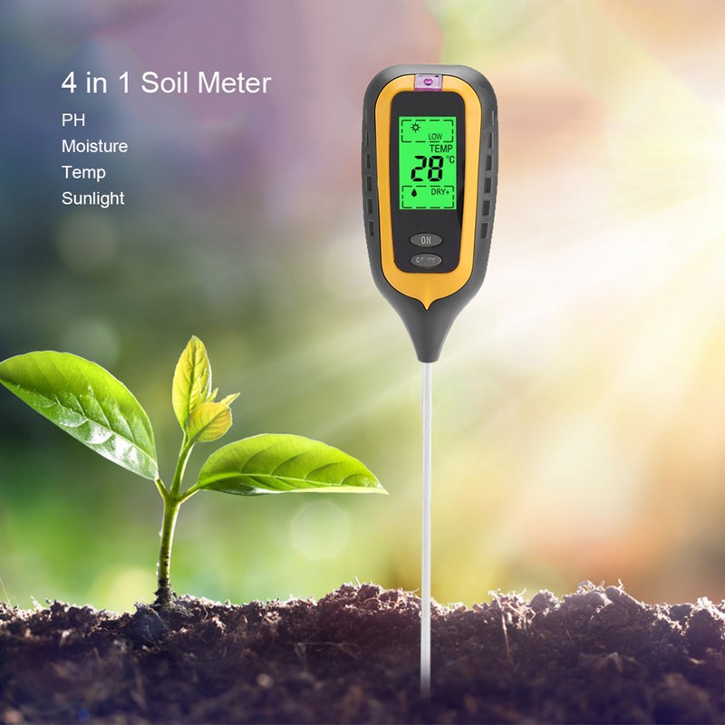 4 In 1 LCD Moisture Temperature Sunlight PH Tester Meter