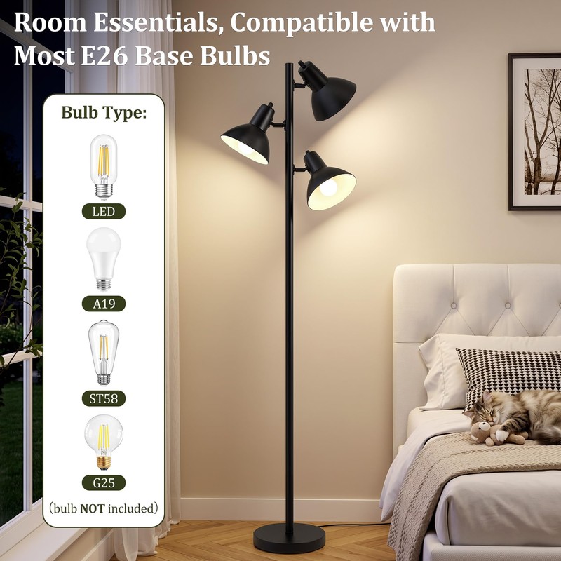 3 Light Floor Lamps for Living Room, 67" Tall Metal