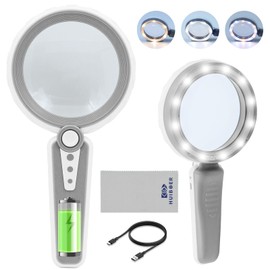 HUIBOER 45X Magnifying Glass with Light, 3 Color Modes Handheld Magnifier with 12 LED Lights, USB Rechargeable, for Seniors Reading, Checking, Jewelry, Coins, Exploring