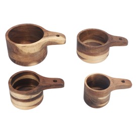4PCS Measuring Cups Set Clear Scale Comfortable Handle Rounded Edges Stackable Handcrafted Wood Measuring Cups for Dry Ingredients