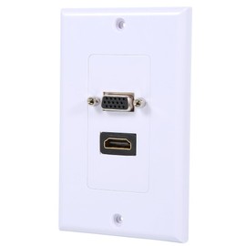 Zerone Placa De Pared Hdmi Vga Hembra, Pase A Través De Tomacorriente De Pared Toma De Video Panel De Placa Frontal Blanco (1 Hdmi Y 1 Vga)
