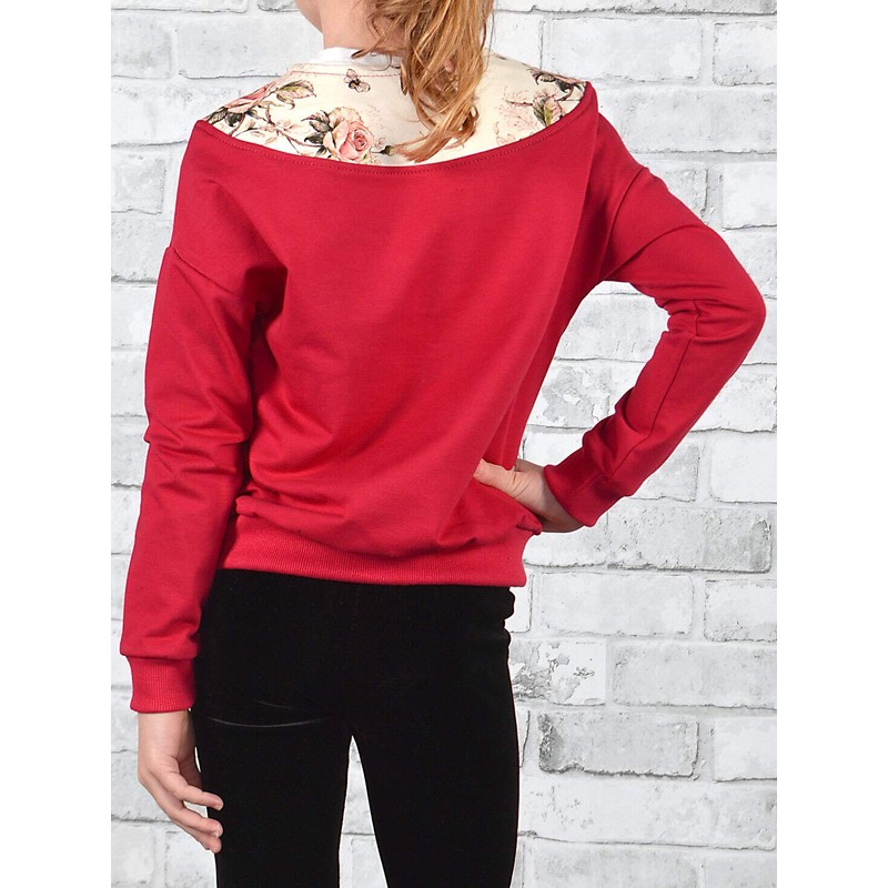 30330 Children's Girls' Long-Sleeved Jumper with Floral Pattern, red
