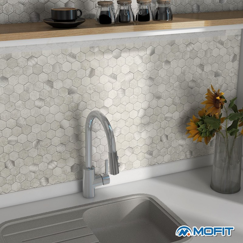 MOFIT Hexagon Peel and Stick Backsplash Tiles Kitchen,Self-Adhesive Metal and