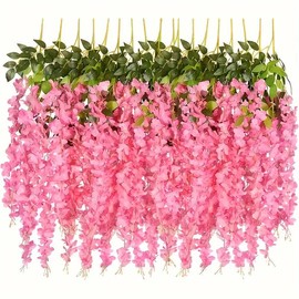 12pcs/set Artificial Wisteria Vine, Simulation Wisteria Rattan, Fake Wisteria Flowers, Wedding Birthday Bridal Shower Décor, Spring Summer Decor, Home Room Table Decor, Photography Wall Decor - Color: Green