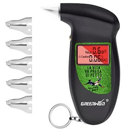 GREENWON Breathalyzer Keychain Digital Alcohol Tester Detector Breath Analyzer Audible Alert Portable with LCD Display and Replacement Mouthpiece Personal Use FT/Black