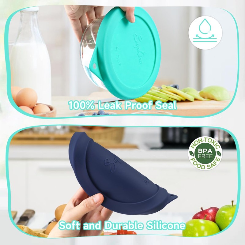 Sophico 4 Cup Round Silicone Storage Cover Lids Replacement for