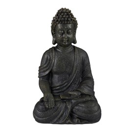 Relaxdays Buddha Figurine Sitting, 30 cm, Garden Figurine, Decorative Living Room Figure, Polyresin, Weatherproof, Frost-Proof, Dark Grey