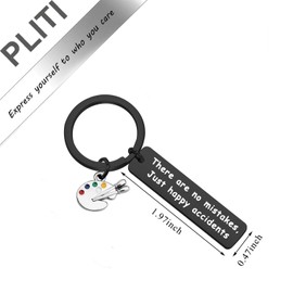 PLITI Gift for An Artist There Are No Mistakes just Happy Accidents Inspirational Key Chain Painter Artist Gift Colorful Paint Palette Keychain Painter Gift (Painting Accident black)