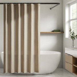 Yuanice Boho Beige Shower Curtain 72 in Waterproof Linen Polyester Bathroom Curtain,Adjustable Height Natural Cloth Fabric Bath Curtain with Weighte Hem and Washable Shower Curtains 72x72.