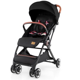 HOMGX Lightweight Baby Stroller, Compact Travel Stroller w/Ergonomic Seat, Spacious Basket, Adjustable Backrest, Oversized Canopy, Infant & Toddler Umbrella Stroller for Airplane, Travel (Black)