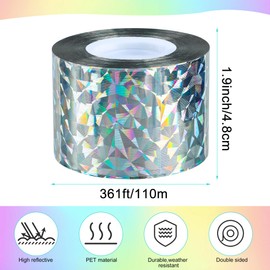 1.9 Inch Wide Bird Scare Tape Ribbon 361 Ft Double Sided Reflective Flash Bird Scare Tape Pigeon Duck Woodpecker Geese Away for Outdoor House Garden Patio Orchard