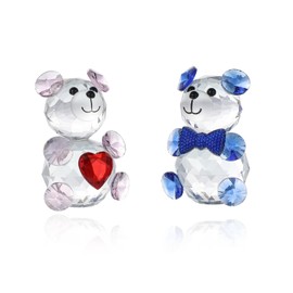 Crystal Couple Bears Figurine Faceted Glass Teddy Bear Statue Valentine's Day Gift for Her Cute Animal Collectible Ornament Home Decor