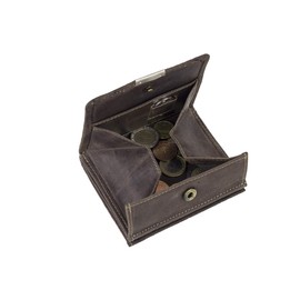 LEAS Viennese Box with RFID Protection Flower Print in ID Format with Large Vintage Style Coin Chute Real Leather Brown - Vintage Collection, dark brown, Vintage