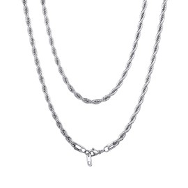 ChainsHouse Twisted Rope Chain with Jewellery Clasp, 316L Stainless Steel, Unisex Twisted Rolo Chain, 3 mm, 6 mm Wide, Various Lengths (18-30 Inches). 3 Colours (Black/Silver/Gold), Stainless Steel