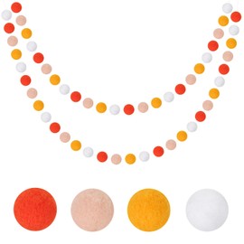 G2PLUS 2PCS Colored Felt Ball Garland, Pom Pom Garland with 60 Balls, Orange Yellow and White Nursery Decor Garland, Felt Ball Garlands for Bedroom Classroom Birthday Party Decoration