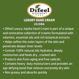 Difeel Crema de manos hidratante de lujo - Jojoba con aceite de vitamina E y aceite 100% puro 1.4 onzas