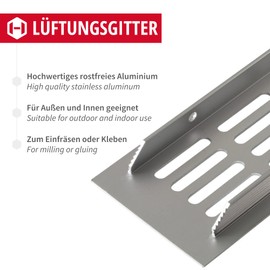 Gedotec Ventilation grille square made of aluminium, 1 piece exhaust grille silver anodised 400 x 60 mm, door grille aluminium for indoor and outdoor use, ventilation grille square for screwing on,